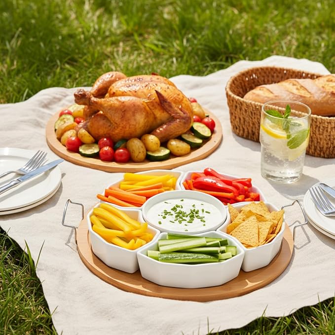 Chip and Dip Serving Set, 6-Compartment Removable Appetizer Snack Dishes - Image 6