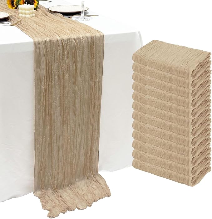 12Pack Beige Cheesecloth Table Runner 20x120inch Gauze Table Runners | Boho by Seveups