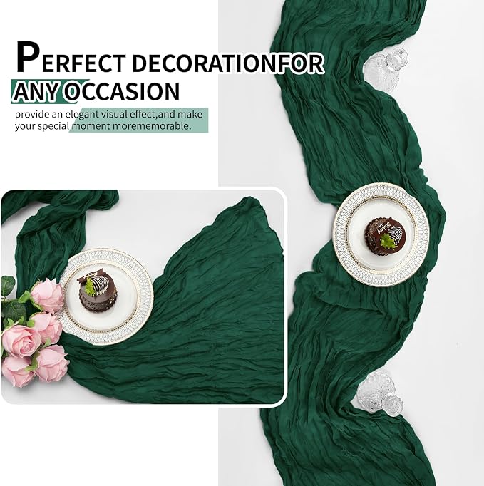 4 Pack Pack Dark Green Cheesecloth Table Runner 10Ft, Christmas Table Runner - Image 5