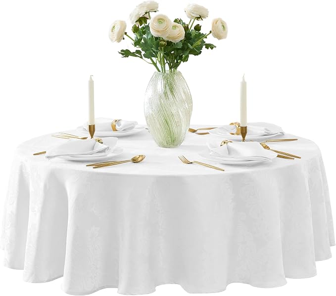 Newbridge Barcelona Luxury Damask Fabric Tablecloth, 108” Round, 100% Polyester by HomeBargainsPlus