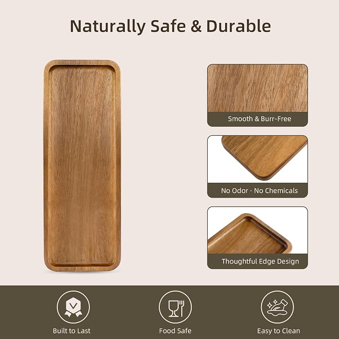 Small Acacia Wood Serving Tray, Wooden Decorative Tray - Image 4