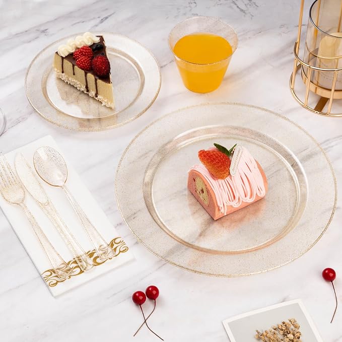 175 Pieces Gold Glitter Disposable Dinnerware Set - Image 3