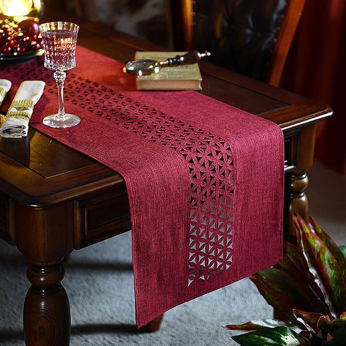 ARTABLE Burgundy Rectangle Fabric Table Runner Finished Edge 16 x 70 Inch | by ARTABLE