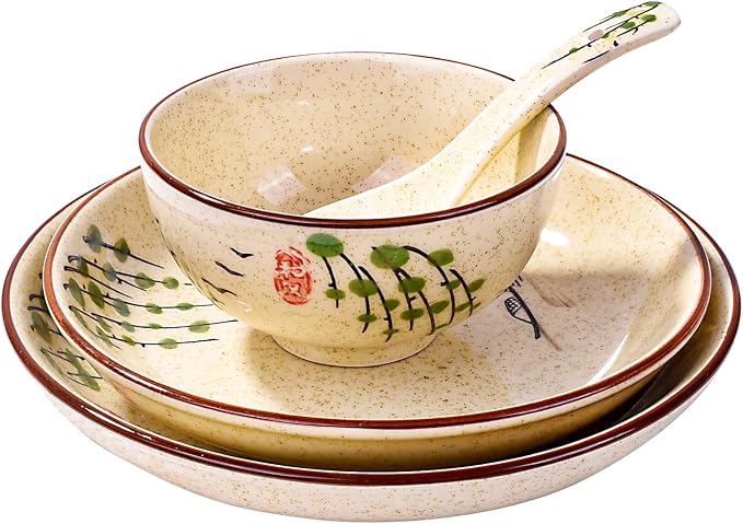 4-Piece Ceramic Dinnerware Set, Japanese Hand-painted Tableware set, A Good by Whitenesser