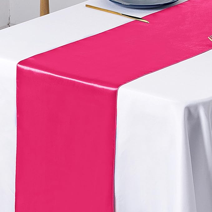 SiinvdaBZX 4 Pcs Hot Pink Satin Table Runner 12 x 108 inches Long | Bright - Image 5