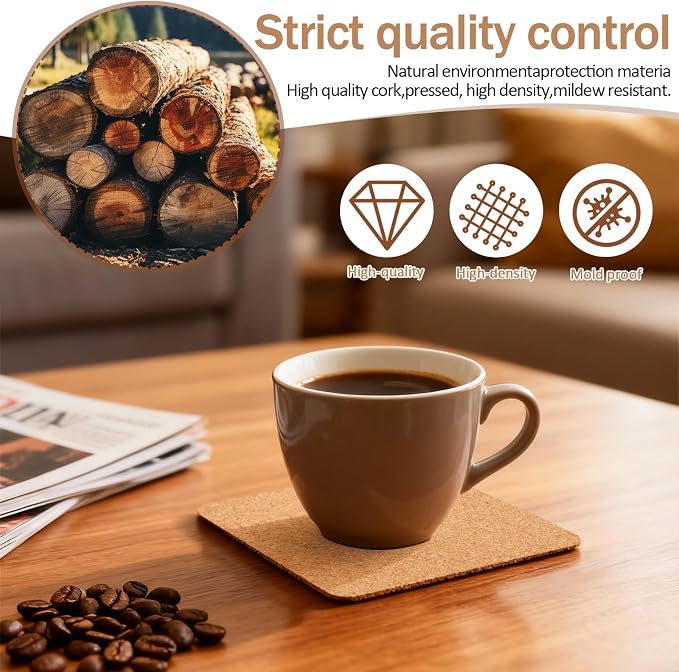 100 PCS Self-Adhesive Cork Sheets 4 x 4 Inch Squares Cork Coasters Square Corks - Image 4
