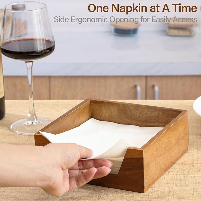 Napkin Holder for Table with Side Large Opening, Farmhouse Style | Wooden - Image 3