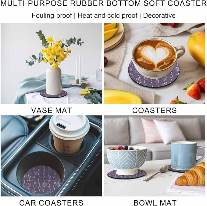 Vintage Lines Coasters Set of 6, Non-Slip Cup Coaster Mat - Image 6