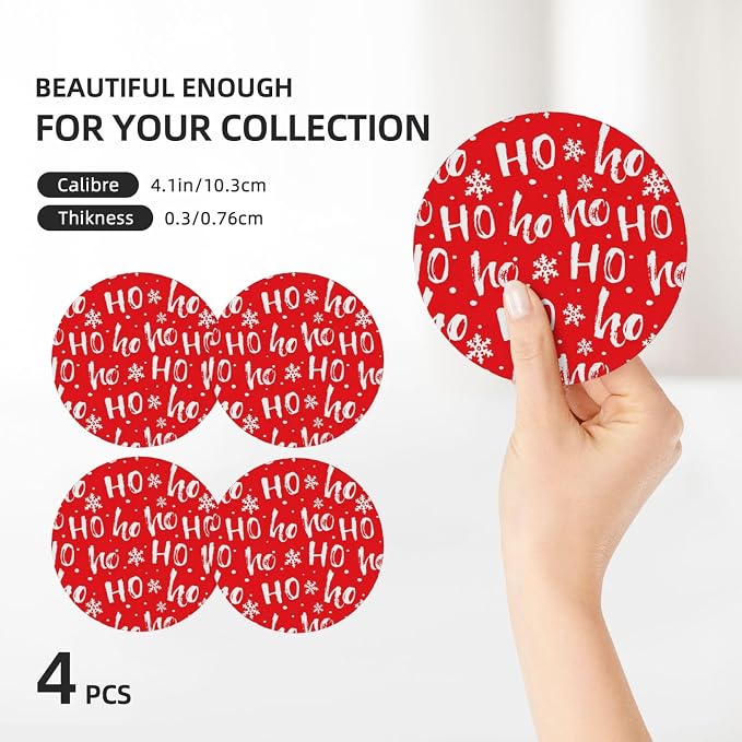 Merry Christmas Santa Claus Coasters Set of 4, Absorbent Ceramic Drink Coasters - Image 3