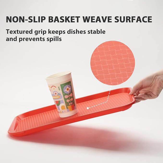 6 Pack Plastic Serving Trays, 12x16 Inch Red Cafeteria Lunch Trays | Red - Image 3