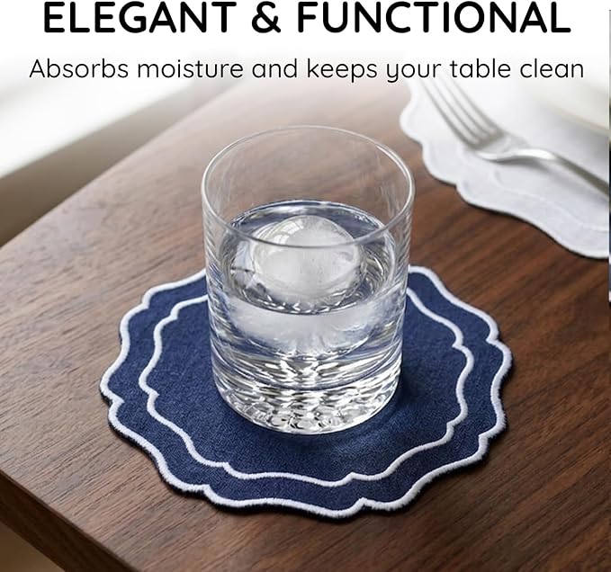 Linen Coasters for Drinks Set of 6, Fabric Coasters - Image 5