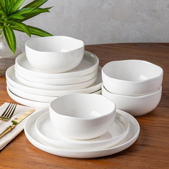 Ceramic Dinnerware Set for 4, 12-Piece Plates and Bowls Set | Handmade Reactive by TheTerra