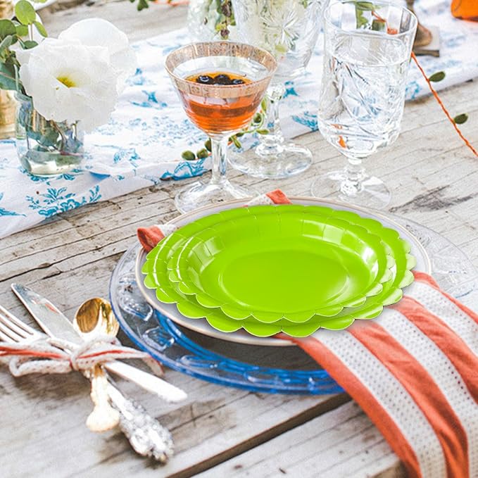 50 Pcs Lime Green Scalloped Paper Plates 25 × 7'' and 25 × 9'' Disposable Lime - Image 7