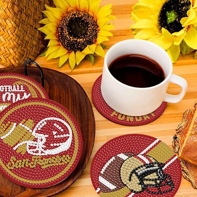Bartogro 8 Pcs Diamond Painting Coaster Kits, DIY Football Diamond Art Coasters - Image 5