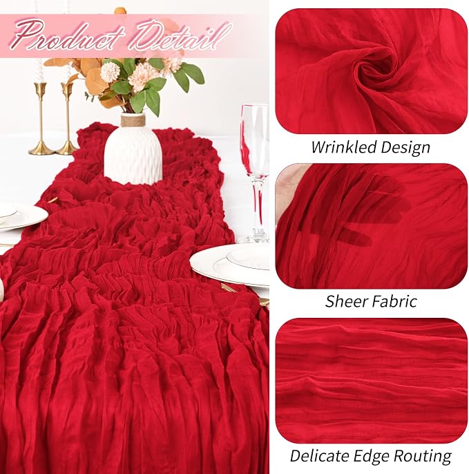 15 Pack Red Cheesecloth Table Runner 17 x 108 inch Cheese Cloth Table Runners - Image 3