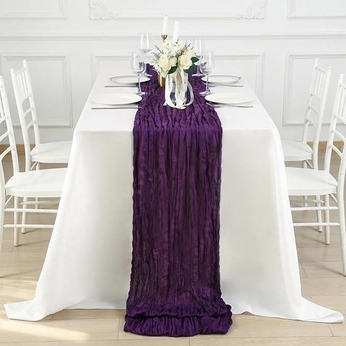 3 Pack Purple Cheesecloth Table Runner 120 Inch Boho Wedding Decor | - Image 4