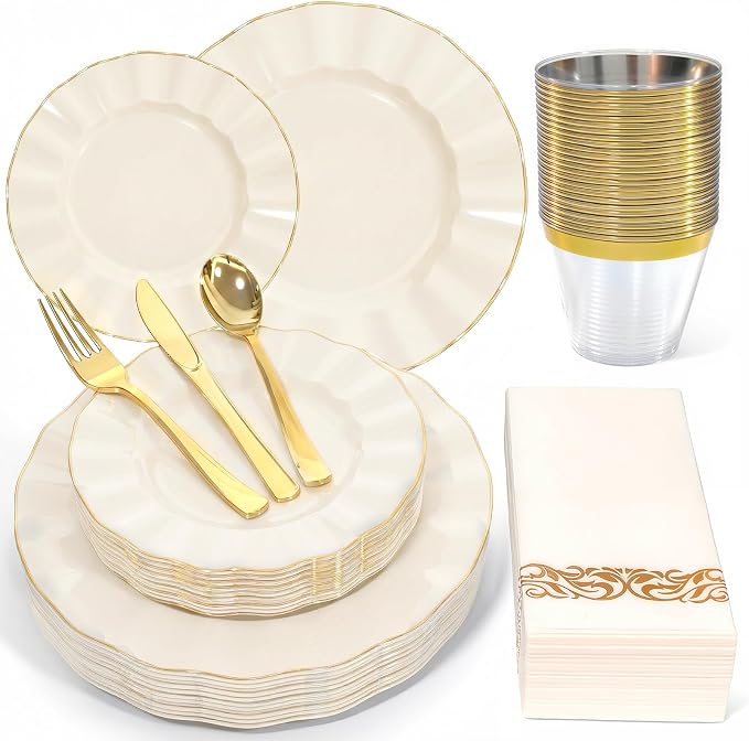 Glowserve 175 Piece Disposable Plastic Plates Dinnerware Set by glowserve