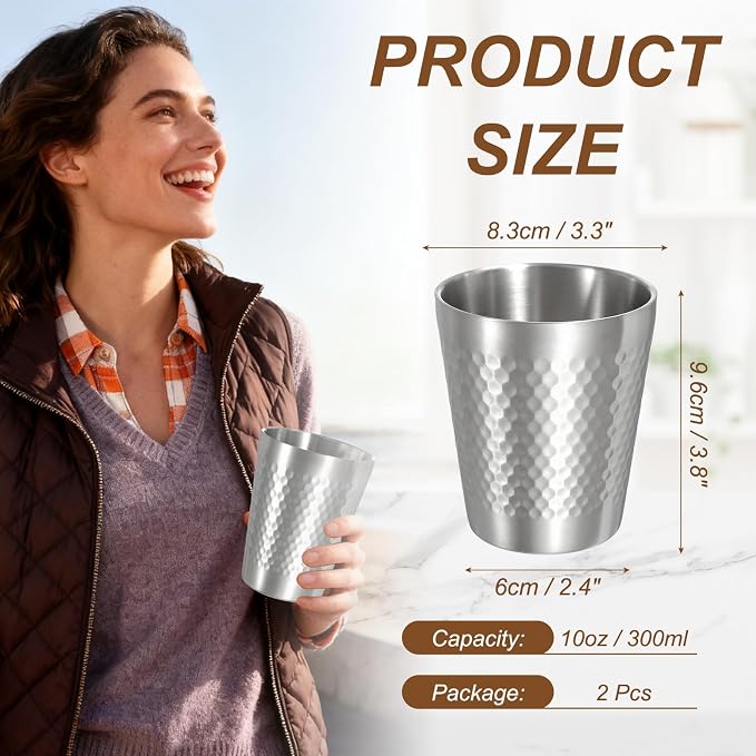 uxcell 2 Pcs Stainless Steel Cups, 10oz/300ml Metal Cups Diamond Textured - Image 2