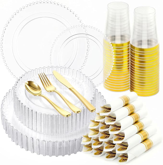 350pcs Plastic Dinnerware Set Clear 50 Guests by cheerserve