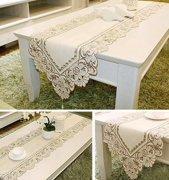 LeLehome 15 X 69 Inch Embroidery Table Runner, Classic Flowers Floral Dresser - Image 8