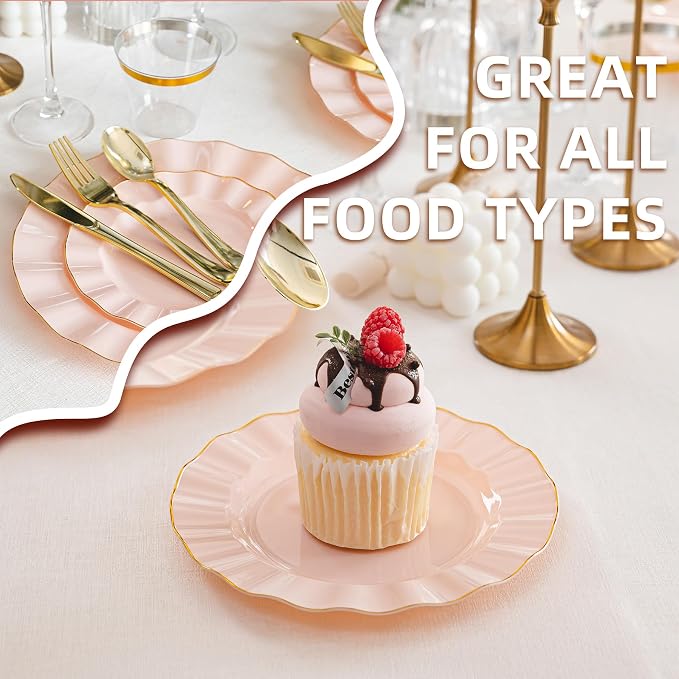 175PCS Pink Plastic Dinnerware Set, Wavy Plates - Image 7