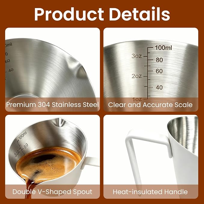 2 Pc Stainless Steel Espresso Shot Cups, 3.4oz/100ml, V-Shaped Mouth - Image 4