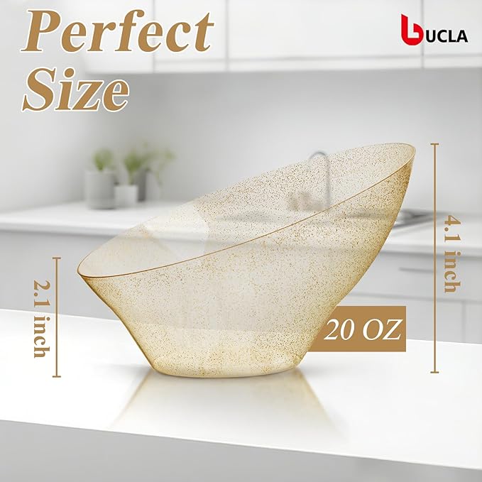 bUCLA 12 Pack Gold Glitter Plastic Serving Bowls - 20 OZ Disposable Snack - Image 2