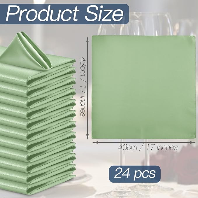 P Pothuiny 24 Pcs Sage Green Satin Napkins 17 x 17 in, Satin Cloth Napkins | - Image 2