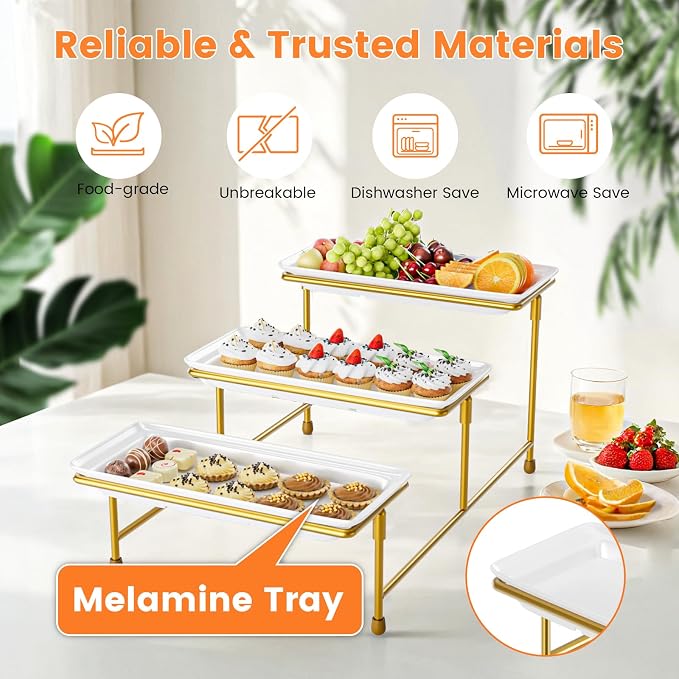 3 Tier Serving Tray, BPA Free Tiered Platter, Sturdy & Stable. - Image 3