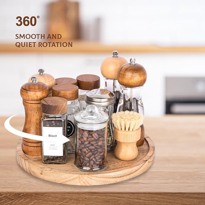 Wood Lazy Susan Turntable Kitchen Decor Round Table Tray, Easy clean, Rotating - Image 3