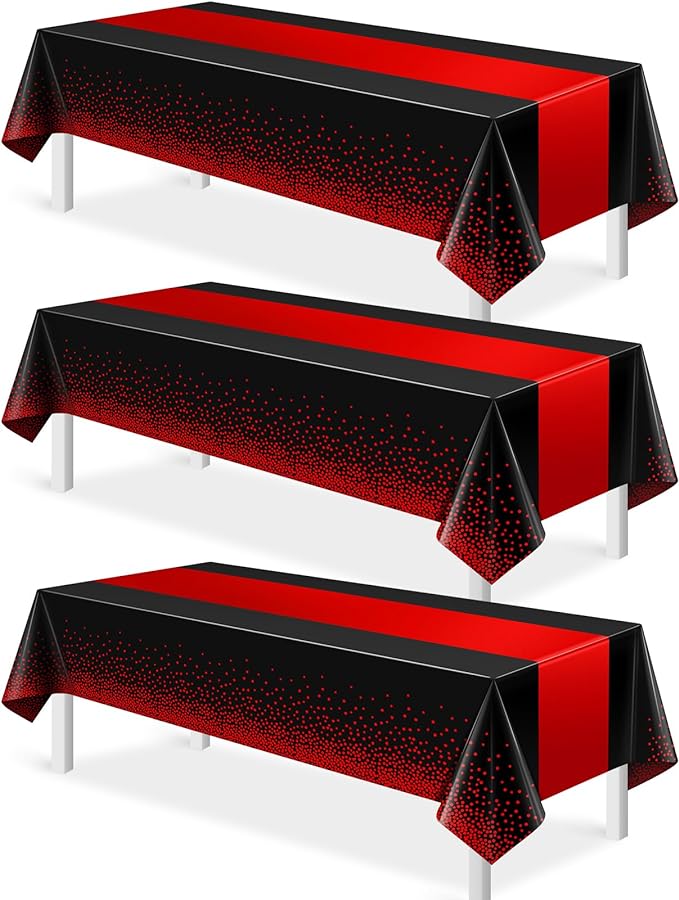 MASHAN 3Pcs Black and Red Tablecloth Party Decorations, Plastic Black Table by MASHAN