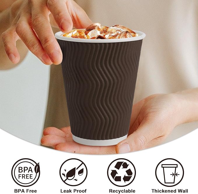 Clawsoff 100 Pack 12 oz Disposable Paper Coffee Cups Insulated Brown | - Image 3