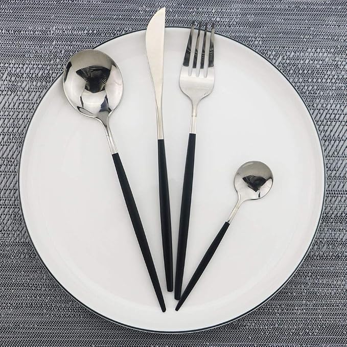 JASHII Black Silver Silverware Set, 20-Piece Stainless Steel Satin Finish - Image 5