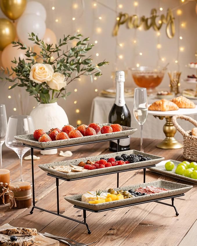LAUCHUH 3 Tier Serving Trays for Party, Porcelain Dessert Party Display Set | - Image 7