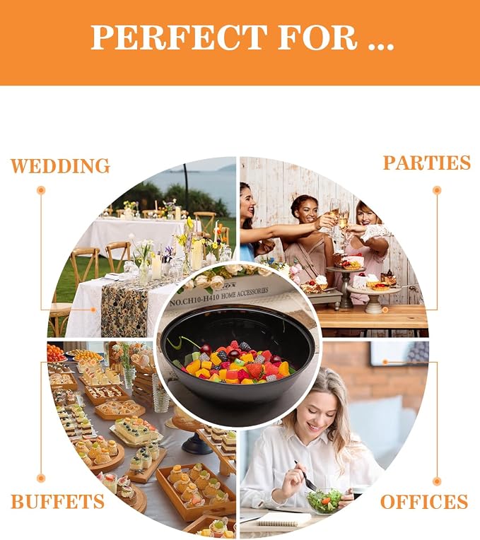 BESTVIP 150 Oz Black Plastic Serving Bowls, 4 Pack | 11.6-Inch Disposable & - Image 6