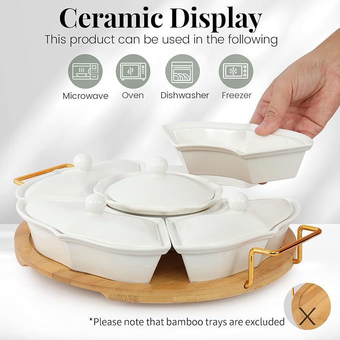 PLAPITATE Party Serving Trays and Platters, Ceramic Lazy Susan Serving Tray - Image 5