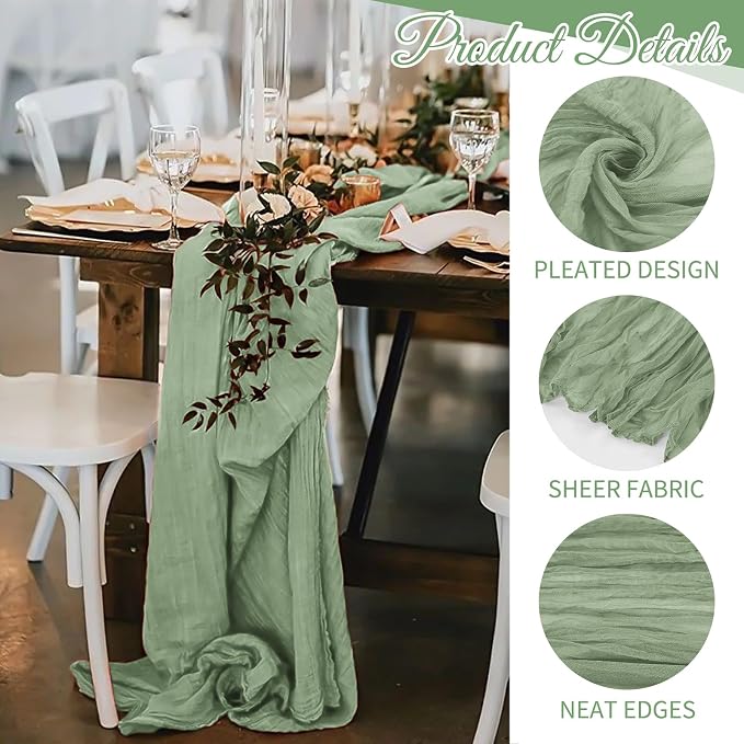 10 Pack Sage Green Cheesecloth Table Runner 17x108 Inch Boho Gauze Cheese Cloth - Image 3