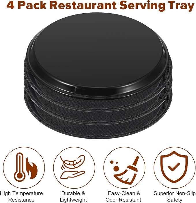 4 Pack Restaurant Serving Tray, 11 Inch Round Plastic Food Service Tray - Image 3