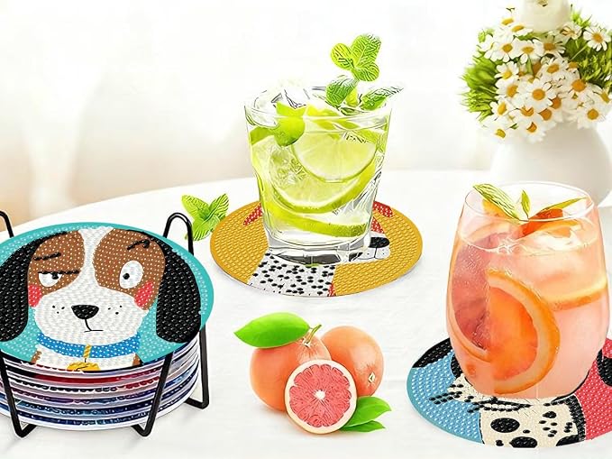 Benjenes 8 PCS Diamond Art Coasters Kits Dog Diamond Painting Coaster | Diamond - Image 8