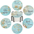 HUXJOKO Coasters for Drinks Set of 6, Seashells Starfish on Blue Wooden by HUXJOKO