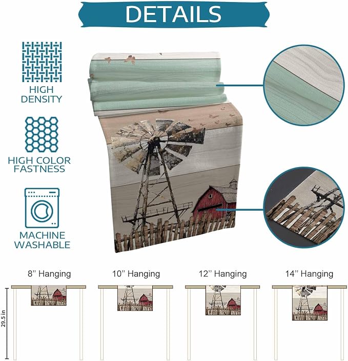 Farmhouse Windmill Table Runners 72 Inches Long, Cotton Linen Fabric Table - Image 7