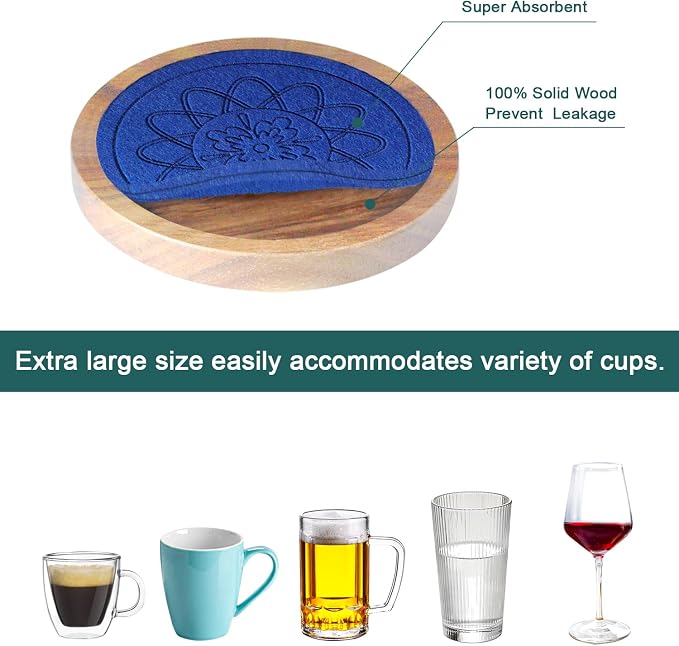 5 Pack Wood Coasters for Drinks, Minacun Absorbent Coaster Set, Drinks Coasters - Image 5