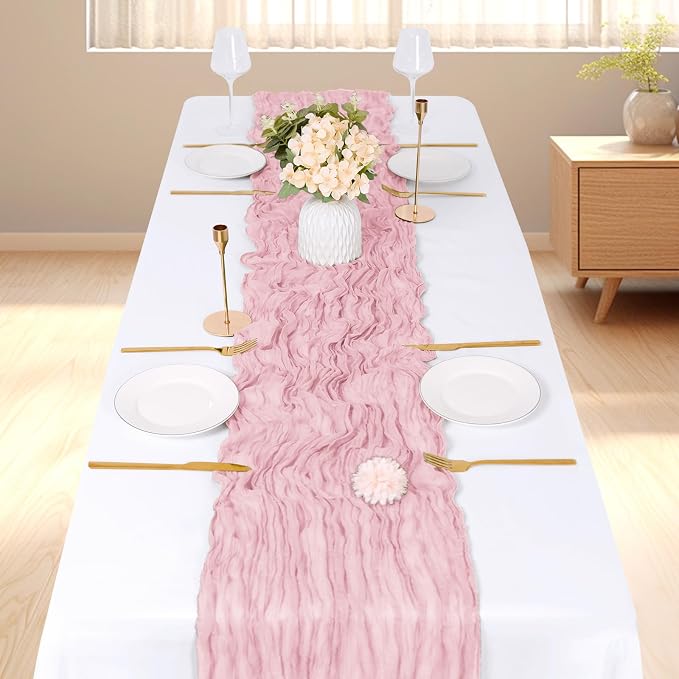 6 Pack Light Pink Cheesecloth Table Runner, 17 x 108 inch, Semi Sheer Boho - Image 2