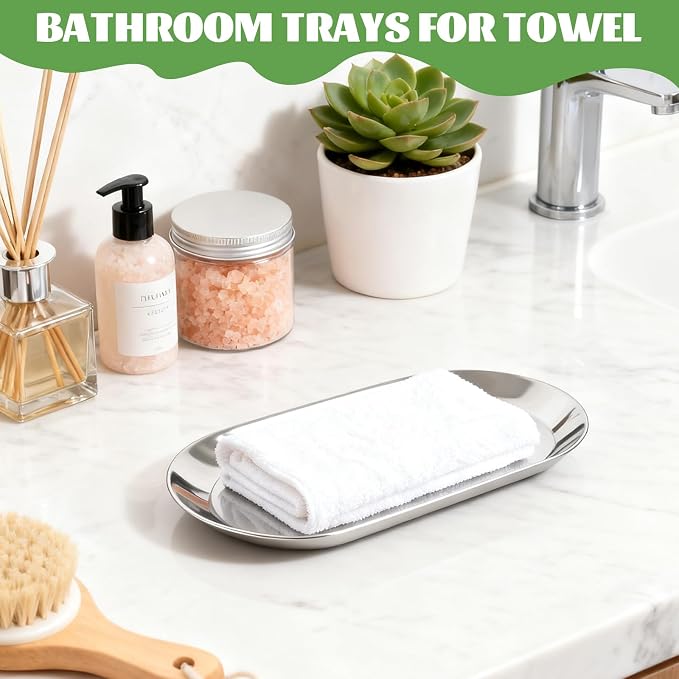 10PCS Stainless Steel Serving Tray Set Silver Platters - Image 5