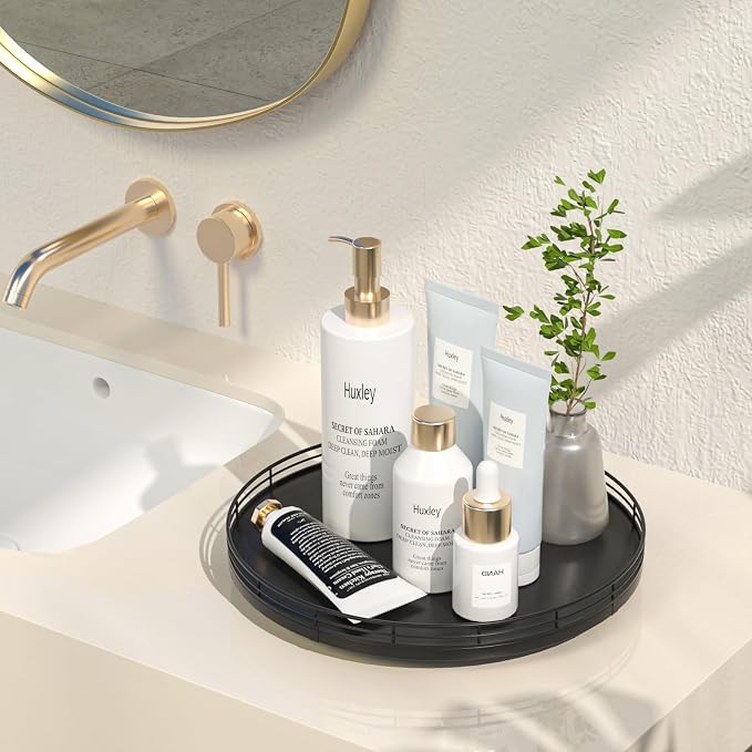 Oroyutor 12-Inch Oak Lazy Susan Vanity Tray, toiletries and decor on kitchen - Image 2