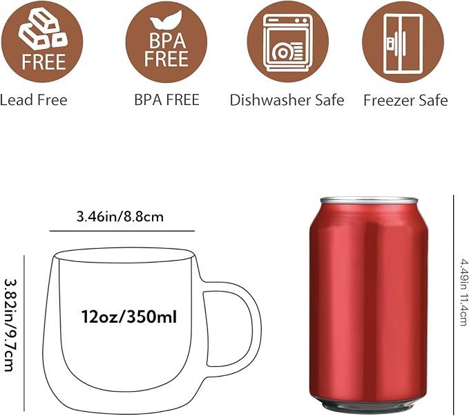 CNGLASS 12oz Double Walled Glass Coffee Mugs, Large Clear Coffee Cups - Image 2