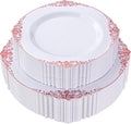 Nervure 100Pcs White Red Plastic Plates, Party Plates Set by Nervure