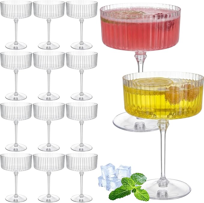 Jingmore 12 Pcs Ribbed Martini Glasses 10 oz Disposable Plastic Vintage Ribbed by Jingmore