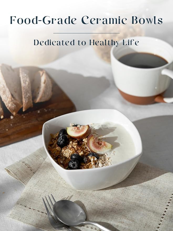 DOWAN Porcelain Soup Bowls Set of 6, 27 OZ Ceramic Square Cereal Bowls - Image 2