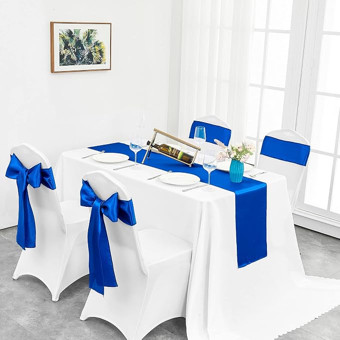 4-Pack Royal Blue Satin Table Runner 12 x 108 Inch Long Bright and Smooth Silk - Image 6